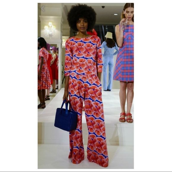 Zac Posen for Brooks Brothers red floral poppy wide leg sateen pants, 4 - Picture 4 of 11